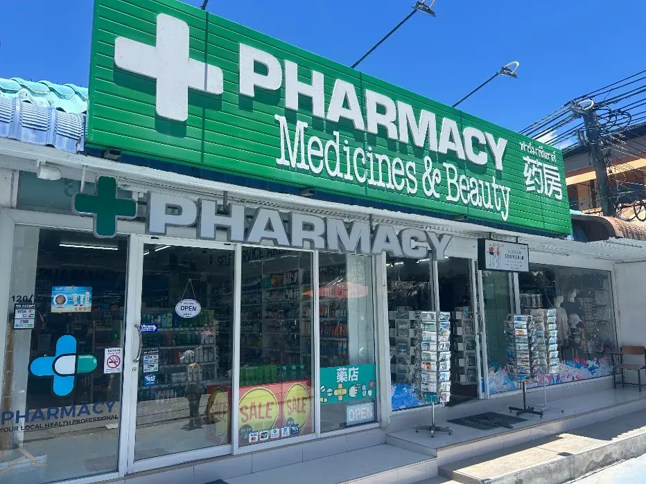 Walking Street pharmacy — well stocked for the basics, not for specialised prescriptions