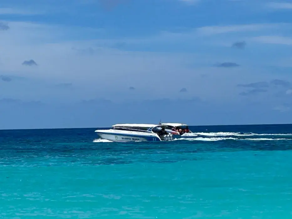 Speedboat from Koh Lipe out toward Pak Bara — every route in or out ends on a boat